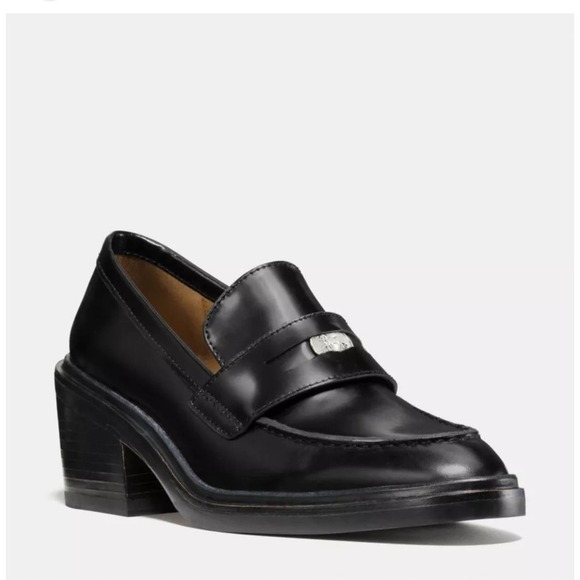 Coach Heath Black Block Heeled Tailored Penny Loafer Womens Size 8.5 - Picture 1 of 10
